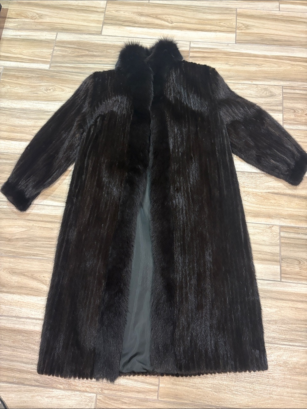 Luxurious Dark Brown Long Fur Trench Coat